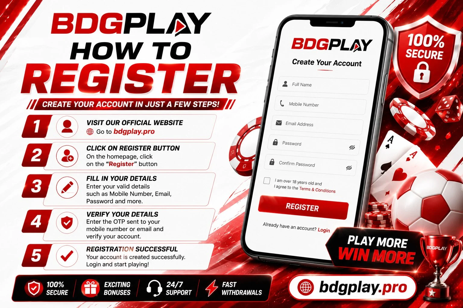 BDG Play Register – Account Sign Up Screen